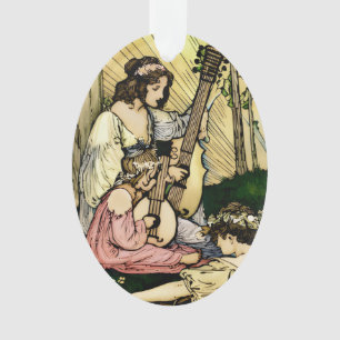 Ornamento Ilustração Antiga de Músicos Fadas em Art Nouveau