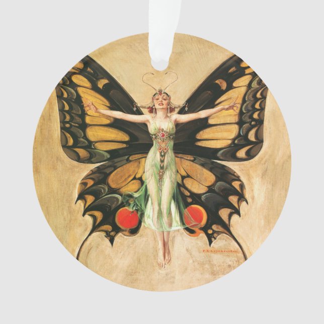 Ornamento Ilustração da Mulher Voadora Flapper Butterfly (Frente)