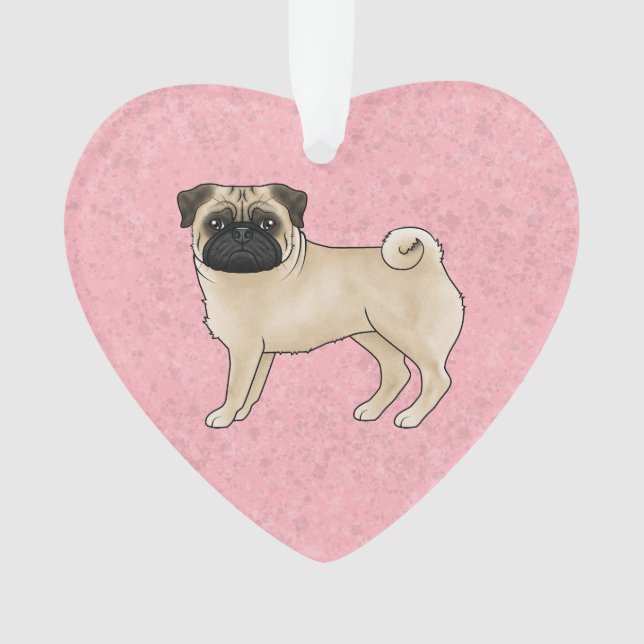 Ornamento Ilustração De Cachorro Pug Com Texto Personalizado (Frente)