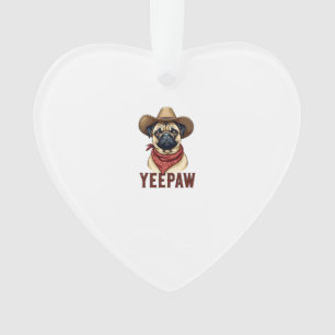 Ornamento Ilustração de Cachorro Western YeePaw Pug de Cowbo