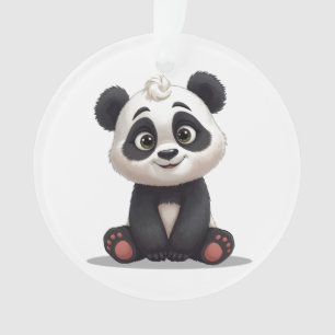Ornamento Ilustração de Desenho Animado de Urso Panda Sentad