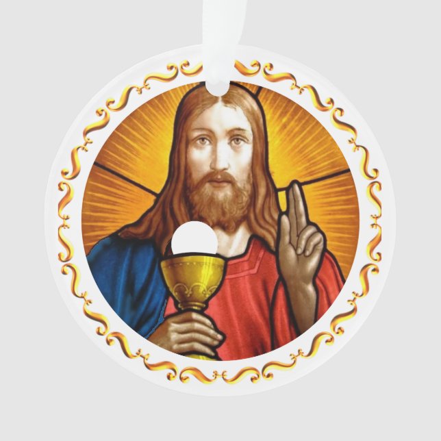 Ornamento Imagem de Jesus com Quadro de Ouro (Frente)