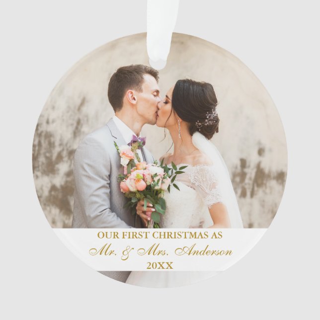 Ornamento Imagem do Primeiro Natal 2 do Dourado Elegante (Frente)