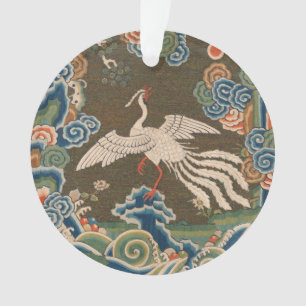 Ornamento Impressão de bordado em seda de pássaro branco chi