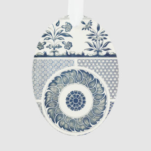 Ornamento Impressão de Design de Arte Gráfico Azul e Branc