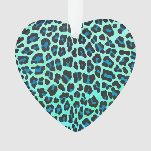 Ornamento Impressão de Leopardo Negro e Teal (Frente)