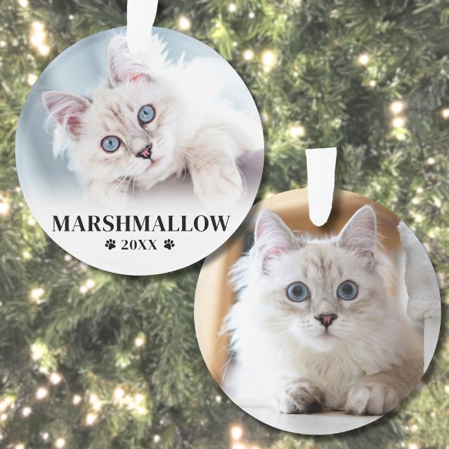Ornamento Impressão de Pata de Natal Foto do Nome do Gato (Paw Print Pet Christmas Cat Name Photo Ornament)