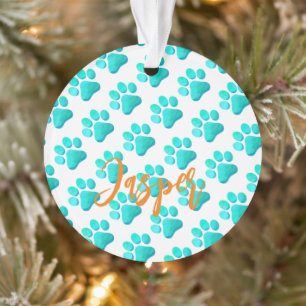 Ornamento Impressões de Pata Azul Aqua PET NOME Laranja Dive