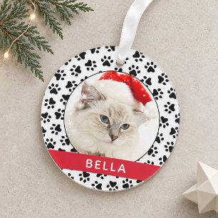 Ornamento Impressões de Pata de Pet Vermelhas Foto Personali