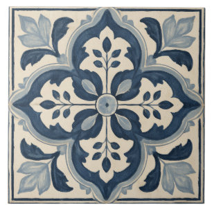 Ornamento Indigo Botânico em Quatrefoil