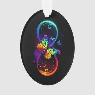 Ornamento Infinidade vibrante com borboleta arco-íris em pr