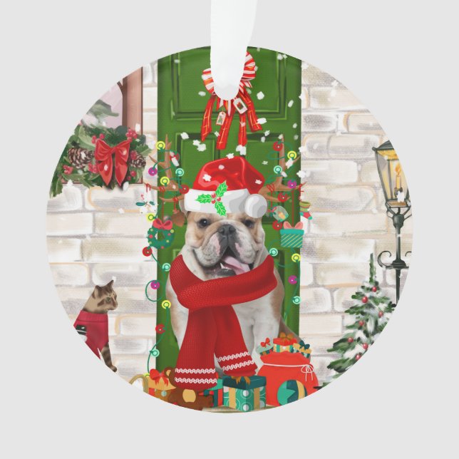 Ornamento Inglês Buldogue Christmas (Frente)