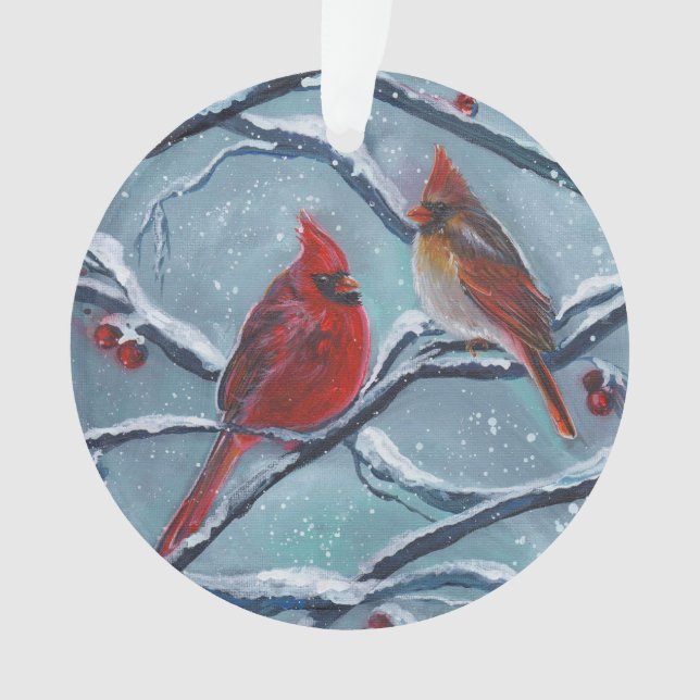 Ornamento Inverno de aves cardinas por Renee Lavoie (Frente)