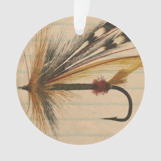 Ornamento Isca de pesca com mosca em papel pautado (Frente)