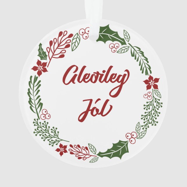 Ornamento Islândia Felry Christmas Wreath, Gleðileg jól (Verso)