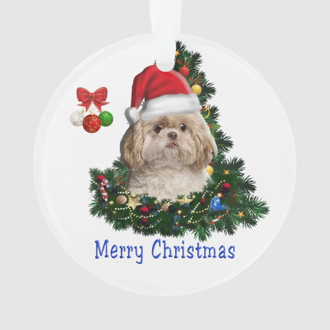 Ornamento Itens de Natal do Cão Shih-Tzu (Verso)