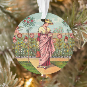 Ornamento Jardim Cresce Árvore Flor Antiquada