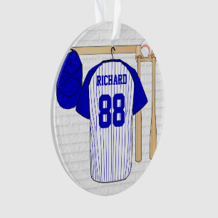 Ornamento Jersey Blue e White Baseball personalizados
