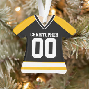 Ornamento Jersey de hóquei personalizado em preto/amarelo/b