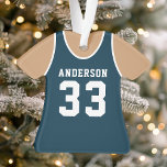 Ornamento Jersey de Marinho Personalizado<br><div class="desc">Celebre a sua estrela de basquete com esta camisa de basquete azul-marinho personalizada. Perfeito para comemorar uma estação especial,  jogador ou equipe. Personalize-o com um nome e número para criar uma manutenção exclusiva.</div>