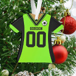 Ornamento Jersey Negro/Verde Personalizado<br><div class="desc">Personalize este adorno de camisa preto e verde de futebol divertido mudando o nome e o número. O presente perfeito para qualquer fã ou jogador de futebol.</div>