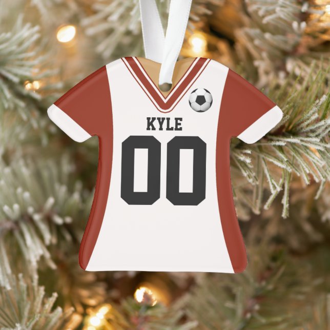 Ornamento Jersey Red/White Soccer Personalizado (Árvore)