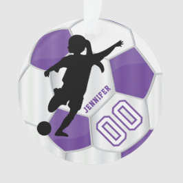 Ornamento Jogador de futebol feminino personalizado em roxo 