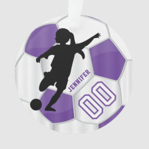 Ornamento Jogador de futebol feminino personalizado em roxo 