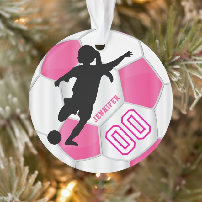Ornamento Jogador de futebol feminino personalizado, rosa-qu (Árvore)