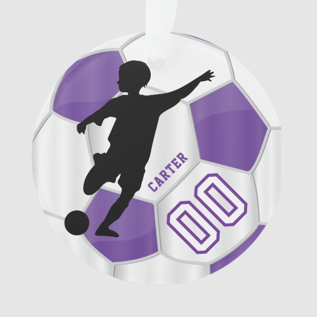 Ornamento Jogador de Futebol Personalizado de Rapazes, Roxo  (Frente)