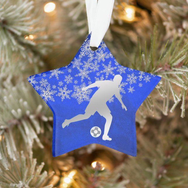 Ornamento Jogador de futebol Silver Snowflake em Azul (Árvore)