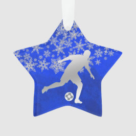 Ornamento Jogador de futebol Silver Snowflake em Azul