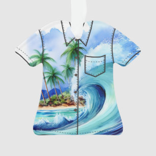 Ornamento Kai Aloha Palms Watercolor Wave Aloha Shirt