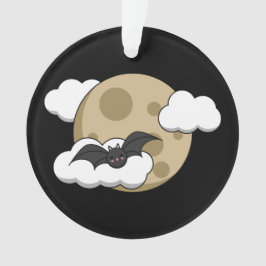 Ornamento Kawaii Happy Bat Voando em Lua Cheia