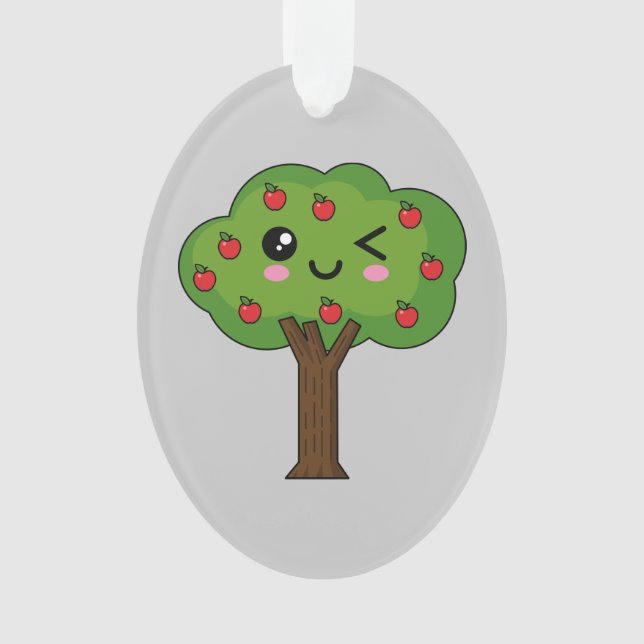 Ornamento Kawaii Happy Winking Apple Tree (Frente)