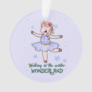 Ornamento Kawaii Unicorn Caminhada durante o inverno
