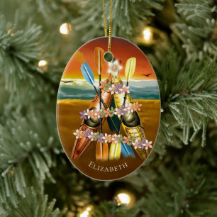 Ornamento Kayaking com Árvore Tropical de Natal Ka