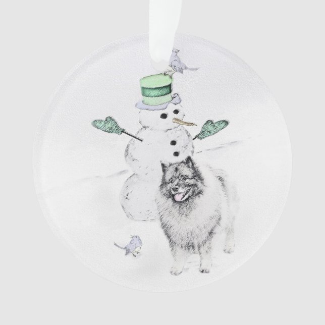 Ornamento Keeshond Christmas Snowman Pinting Art (Frente)