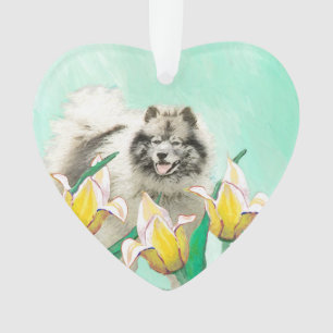 Ornamento Keeshond em Tulips pintando lindas artes caninas o
