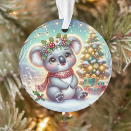 Ornamento Koala in Red Scarf & Holly Crown