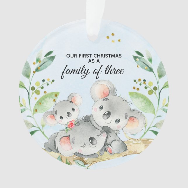 Ornamento Koala Ursa Nosso Primeiro Natal Como Família Dos T (Frente)