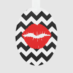 Ornamento Lábios vermelhos no Zigzag preto e branco
