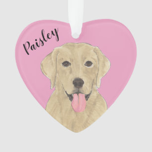Ornamento Labrador Amarelo de Coração Rosa Personalizado