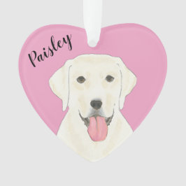 Ornamento Labrador Branco de Coração Rosa Personalizado