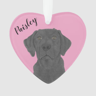 Ornamento Labrador Preto de Coração Rosa Personalizado