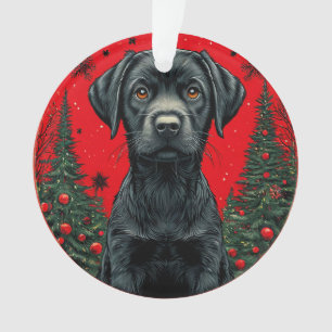 Ornamento Labrador preto de Natal com árvores festivas