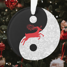 Ornamento Lace Yin Yang, preto e branco, com veado vermelho