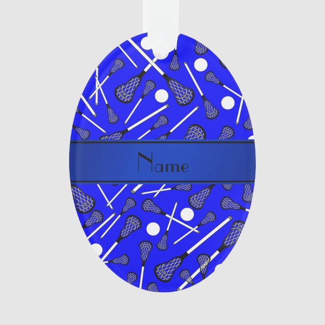 Ornamento Lacrosse azul conhecido personalizado (Frente)