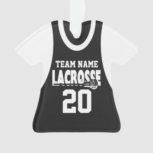 Ornamento Lacrosse Sports Jersey Black com foto (Frente)