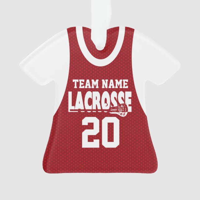 Ornamento Lacrosse Sports Jersey Red com Foto (Frente)